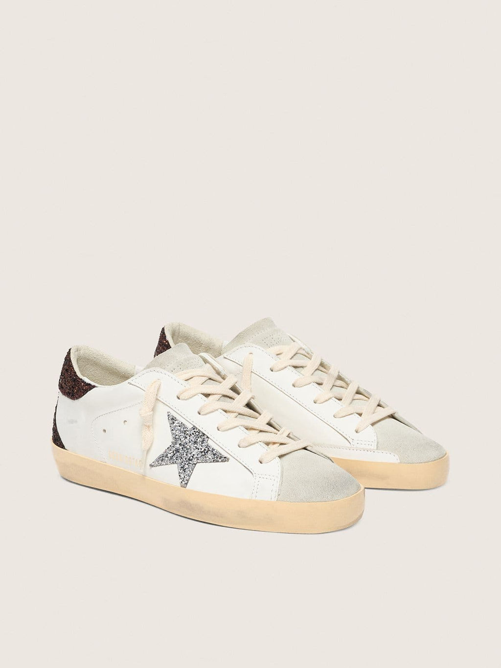 Women's Super-Star with silver star and brown glitter heel tab