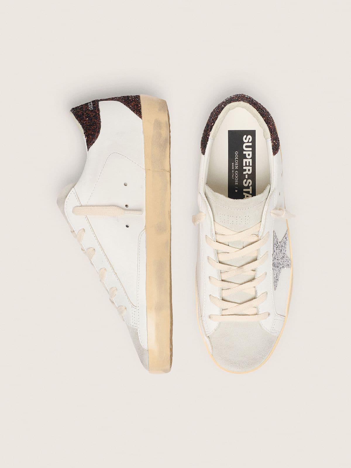 Women's Super-Star with silver star and brown glitter heel tab