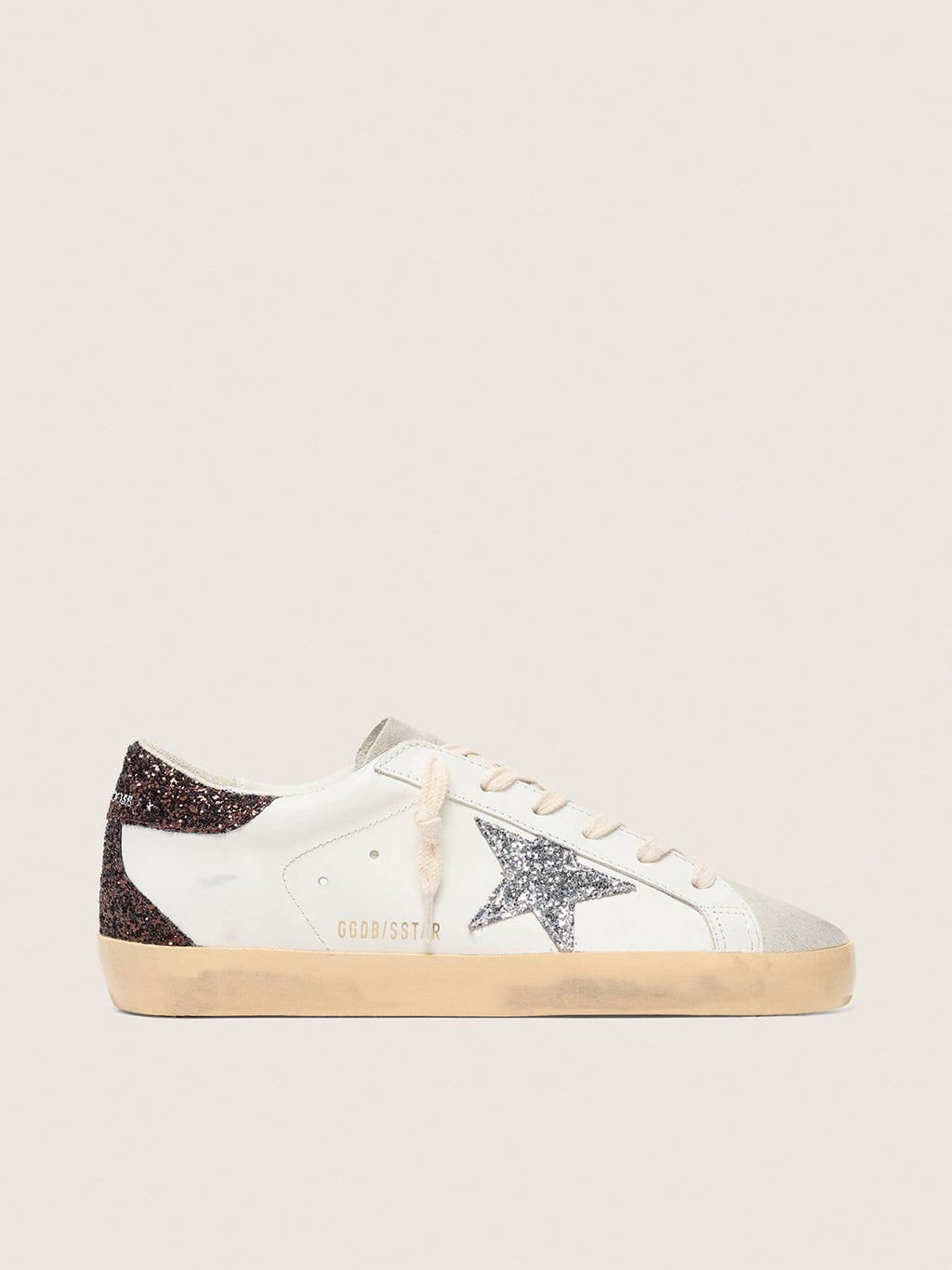 Women's Super-Star with silver star and brown glitter heel tab