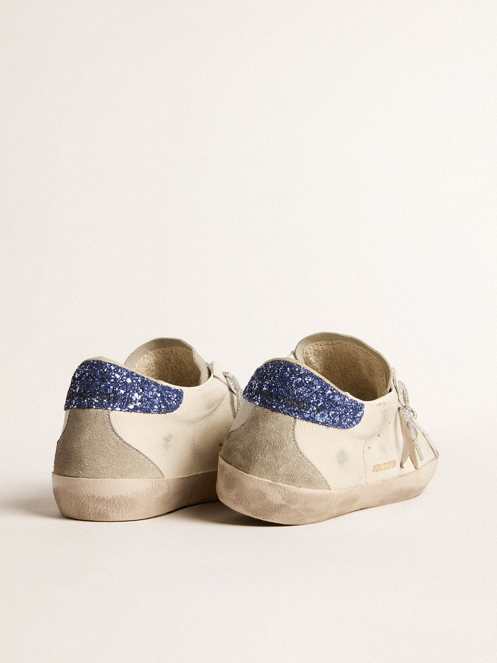 Women's Super-Star LTD in nappa leather with platinum star and blue glitter heel tab