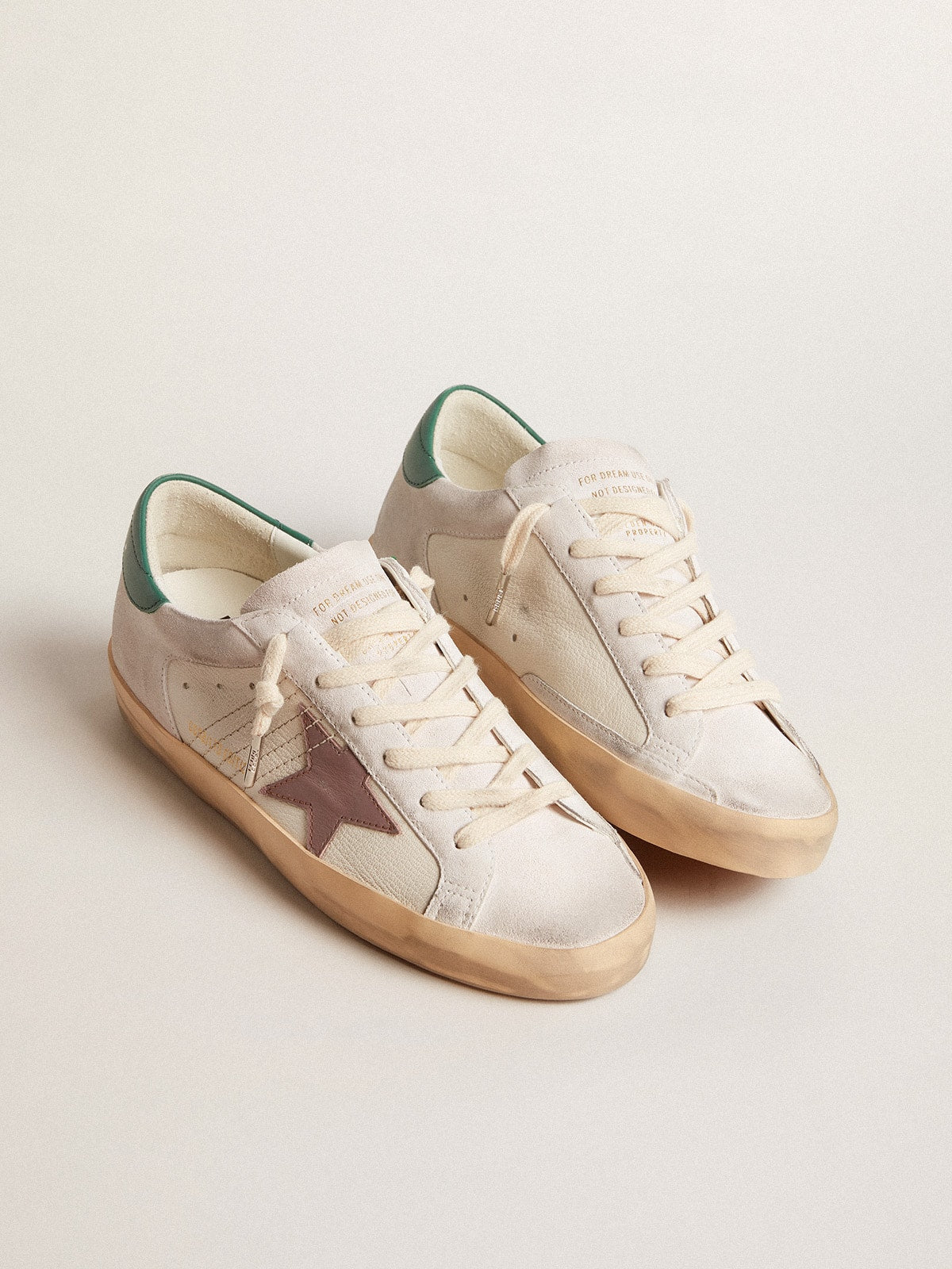Super-Star LTD in suede with pink leather star and green heel tab