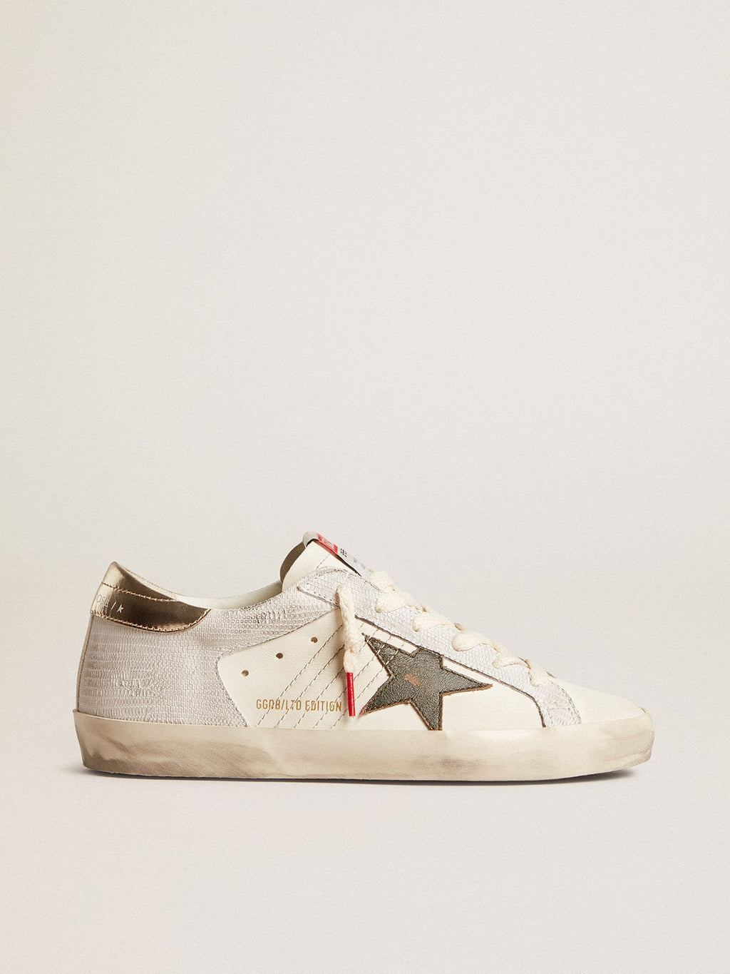 Women's Super-Star with lizard print with green star and platinum heel tab