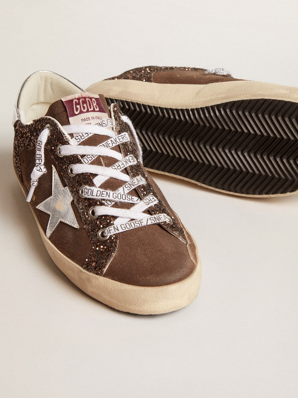 Women's Super-Star LTD in brown glitter and suede with leather star and heel tab