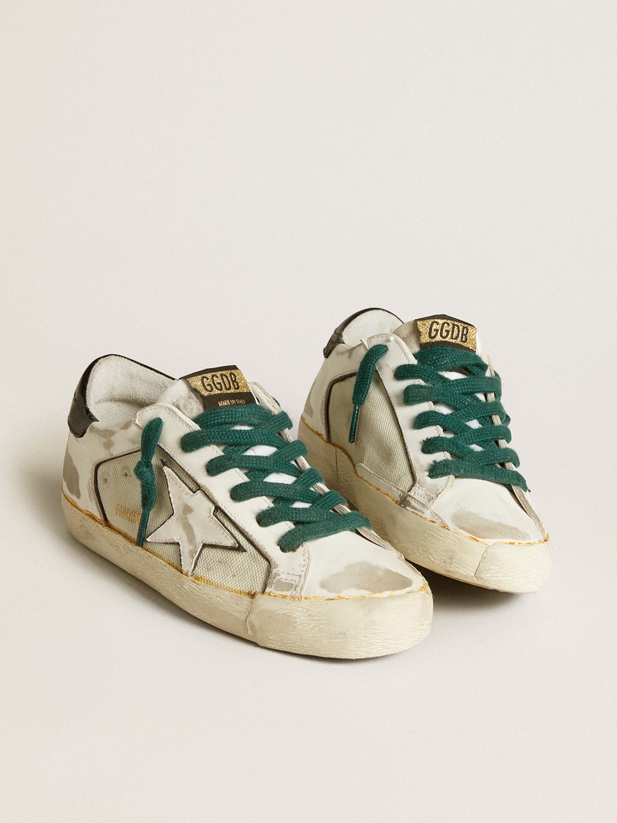 Women’s Super-Star LAB in white leather with white star and black heel tab