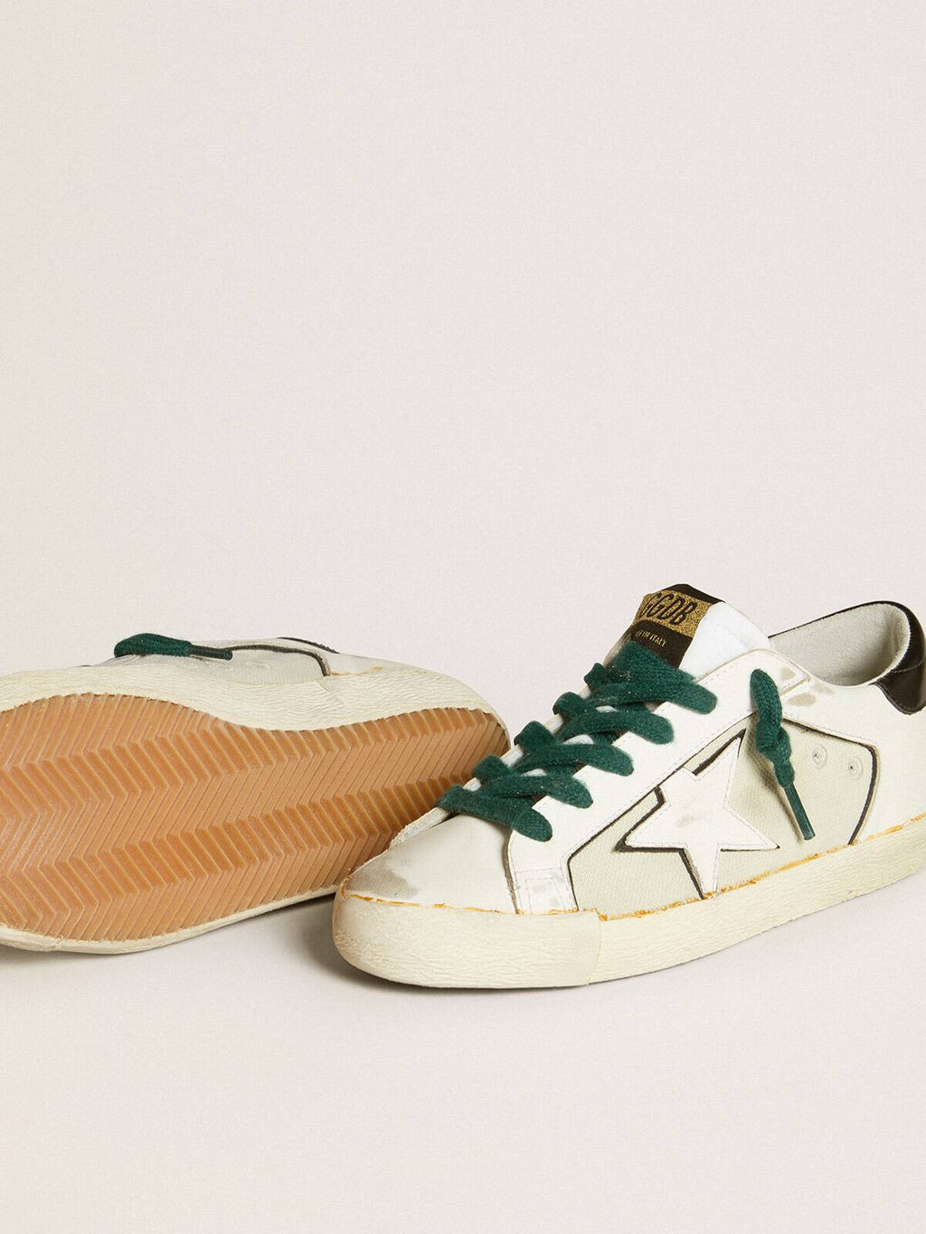 Women’s Super-Star LAB in white leather with white star and black heel tab