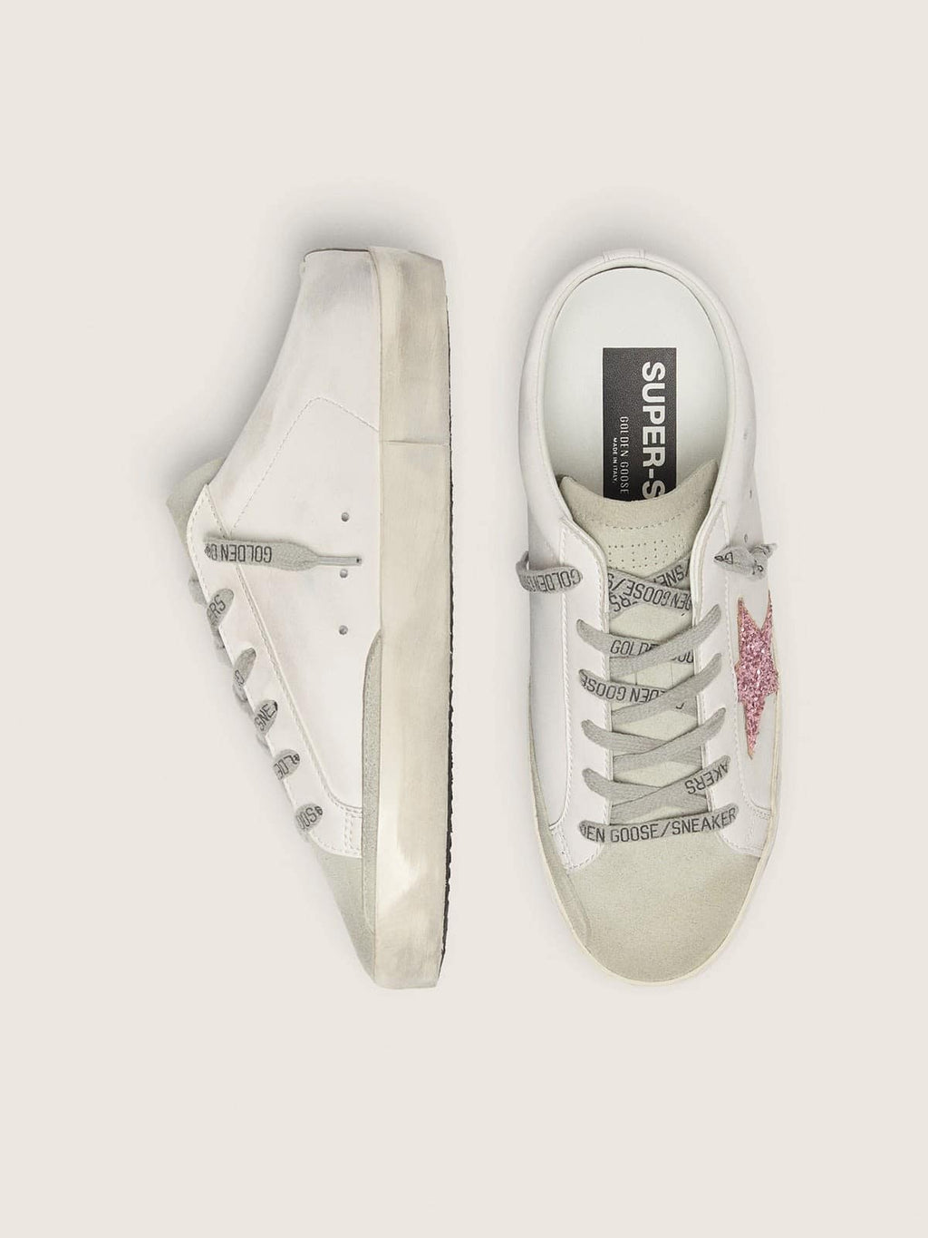 Bio-based Super-Star Sabot with pink glitter star and suede toe