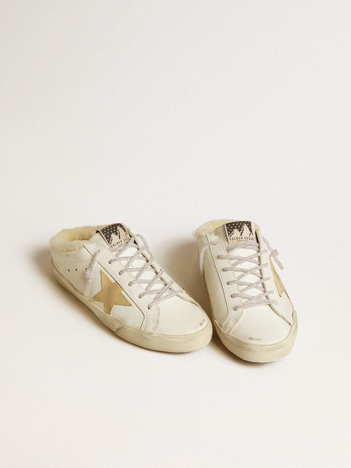 Women’s Super-Star Sabots with gold suede star and shearling lining