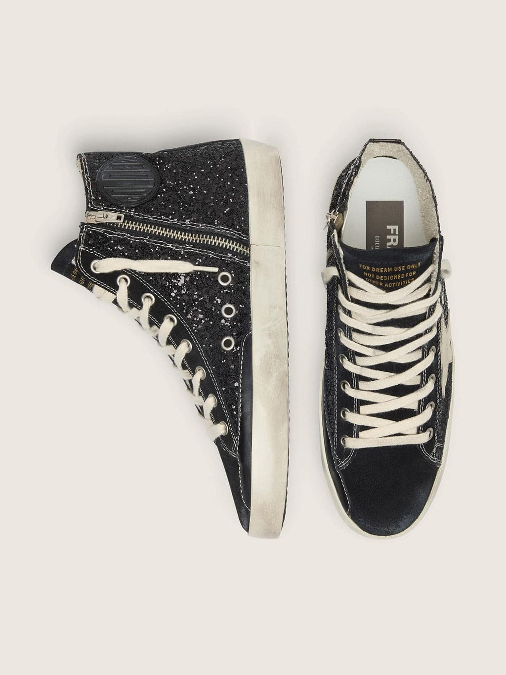 Francy Penstar LTD in glitter with ivory star and black heel tab