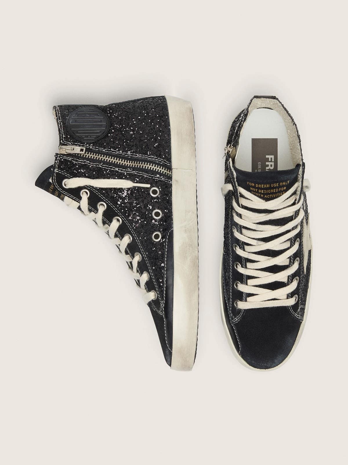 Francy Penstar LTD in glitter with ivory star and black heel tab
