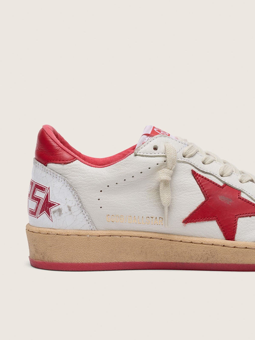 Women's Ball Star in white leather with red star and heel tab