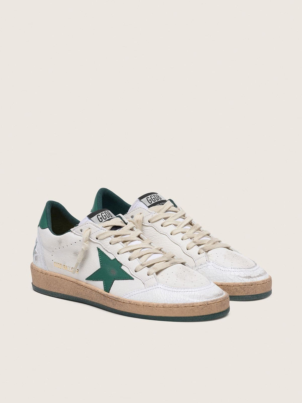 Women's Ball Star in white nappa leather with green leather star and heel tab