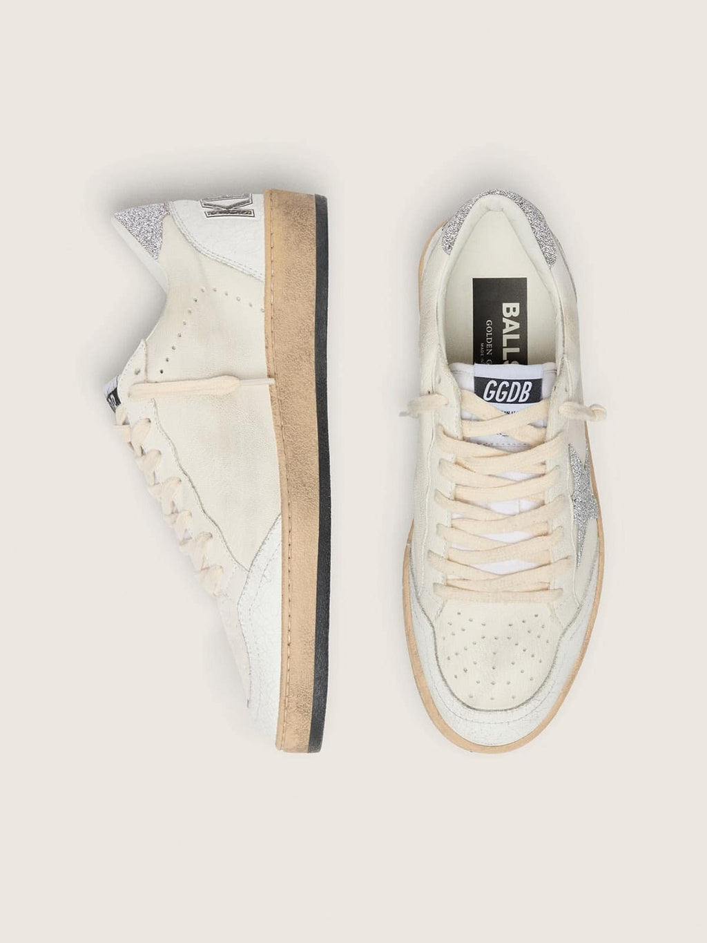 White Ball Star with a Swarovski crystal star and heel tab