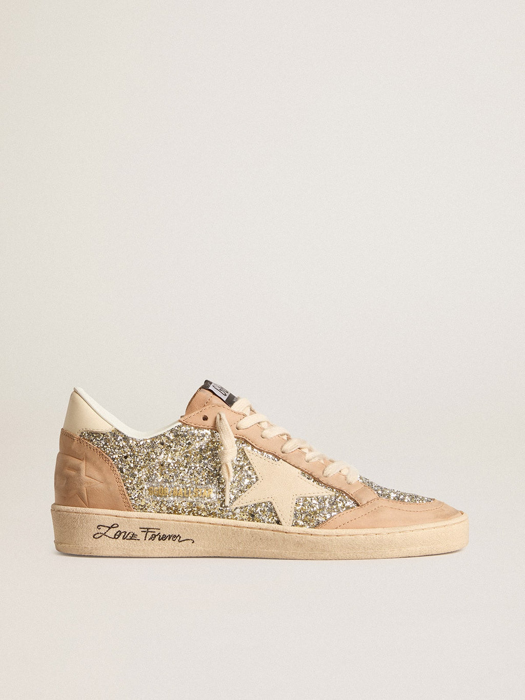 Women's Ball Star in platinum glitter with cream leather star and nubuck toe