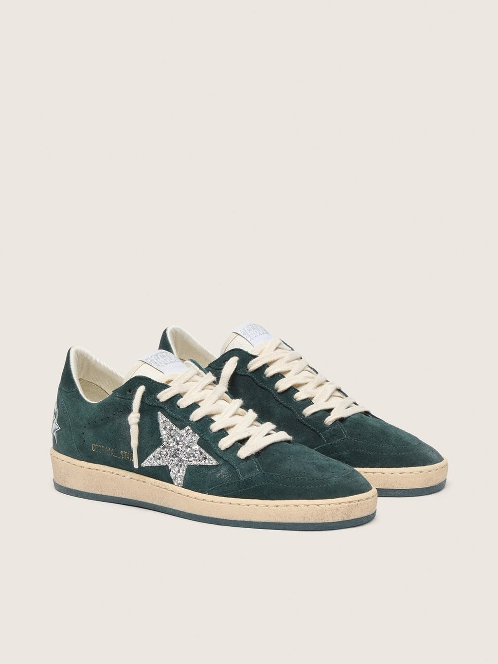 Ball Star in green suede with silver glitter star