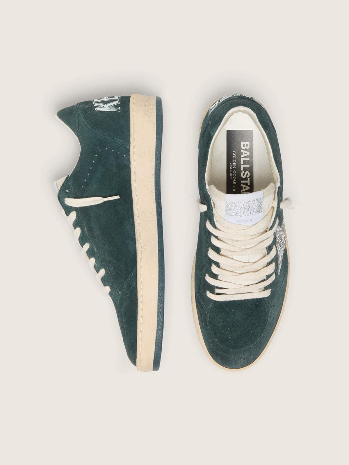 Ball Star in green suede with silver glitter star
