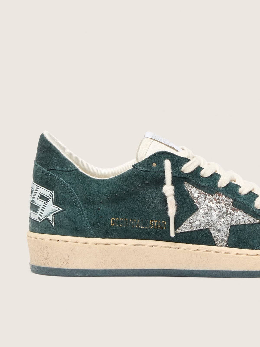 Ball Star in green suede with silver glitter star