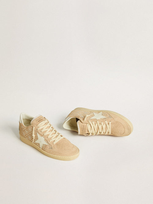 Ball Star in suede and Swarovski crystals with leather star and metallic heel tab