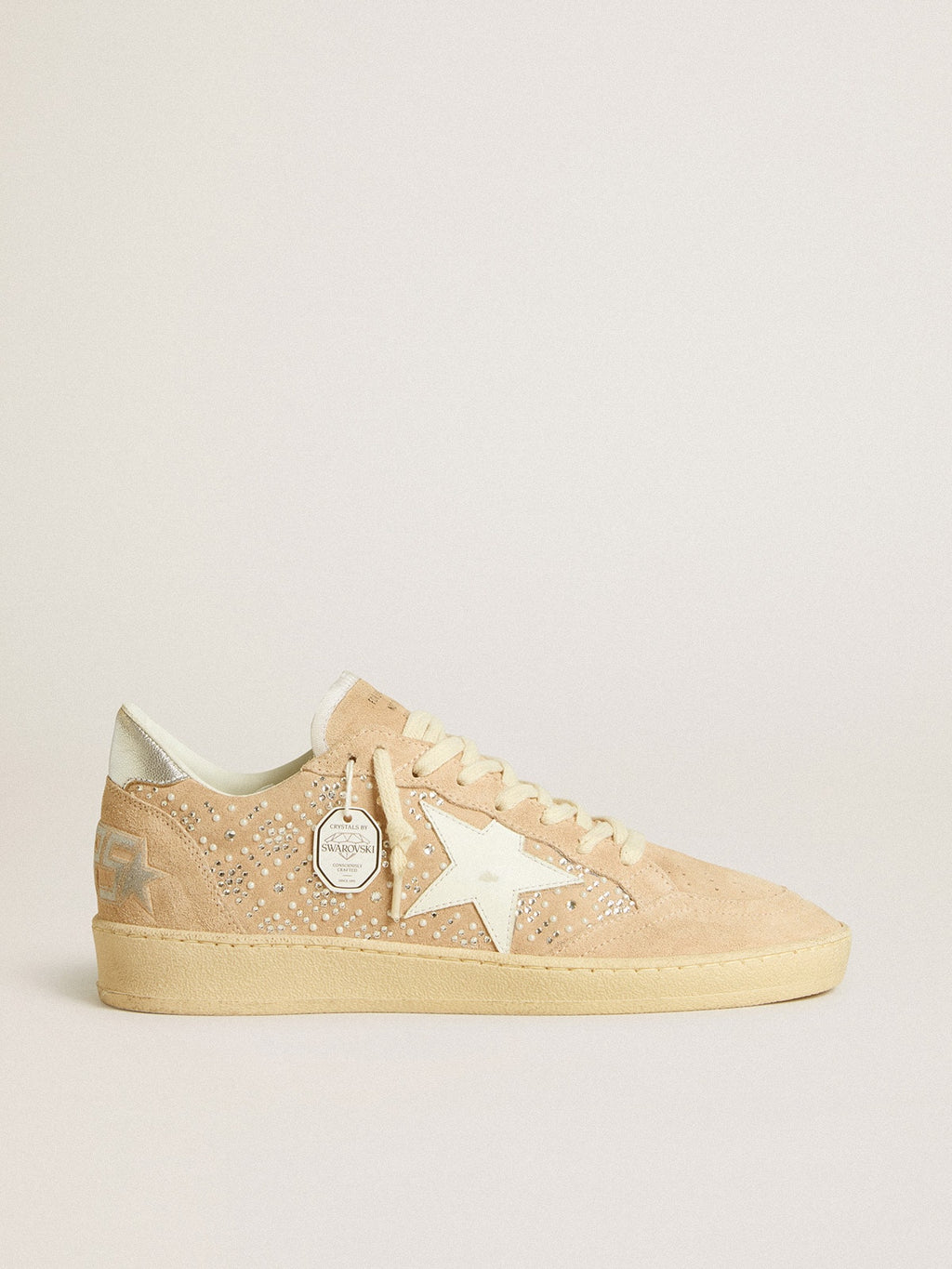 Ball Star in suede and Swarovski crystals with leather star and metallic heel tab
