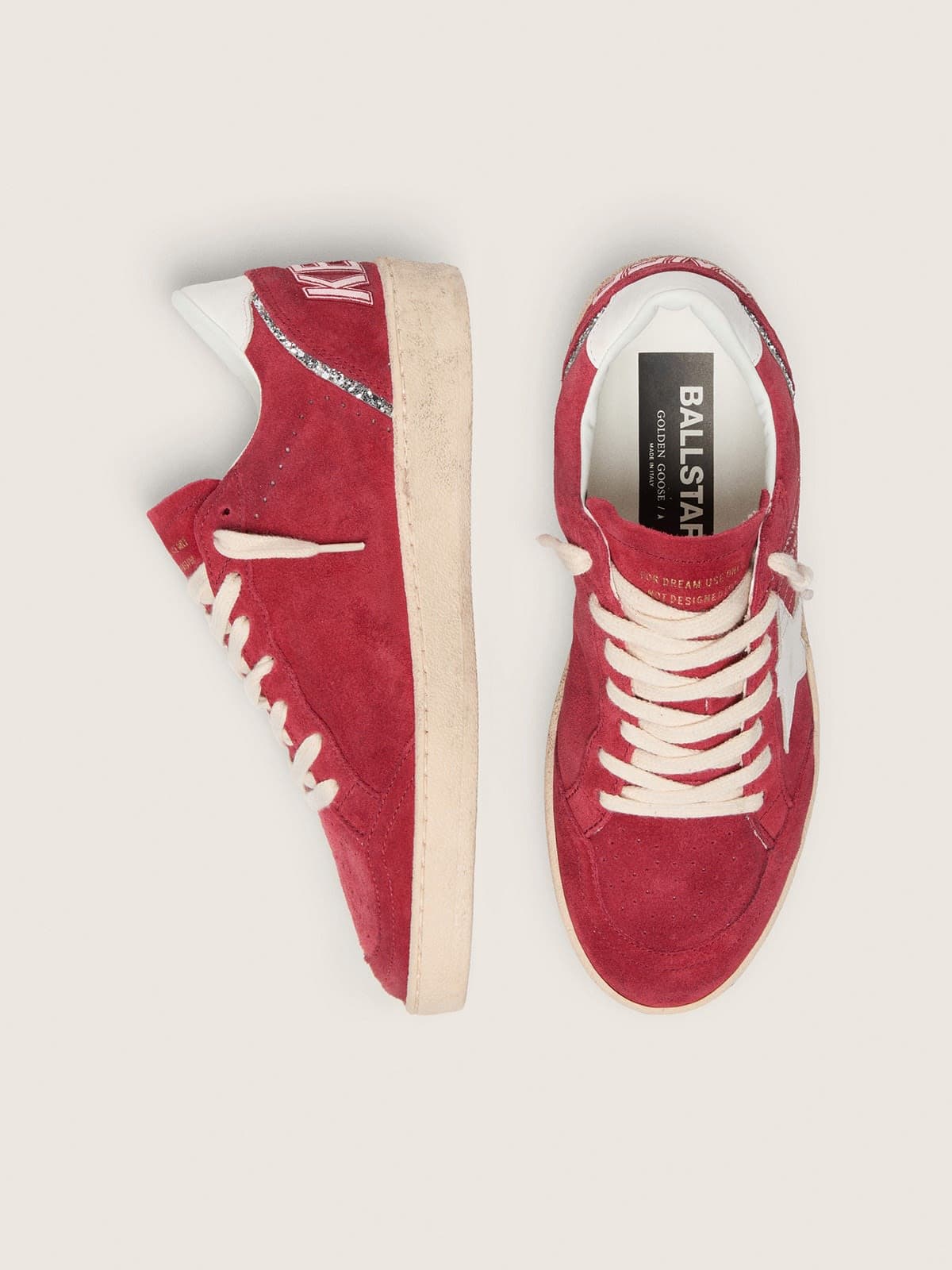 Ball Star in red suede with white leather star and heel tab