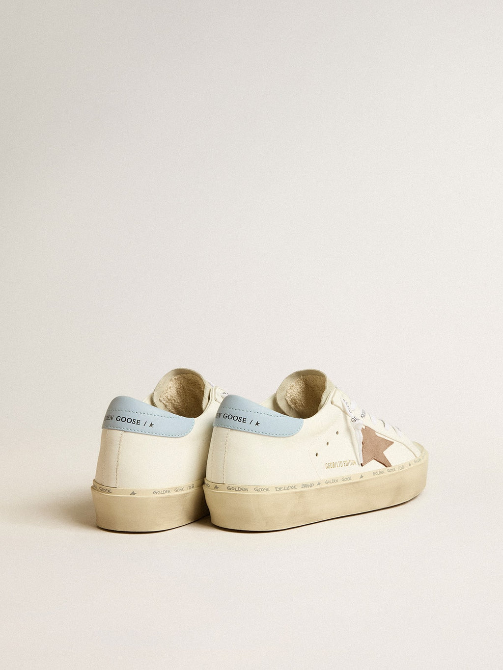 Hi Star LTD with pink suede star and light blue leather heel tab