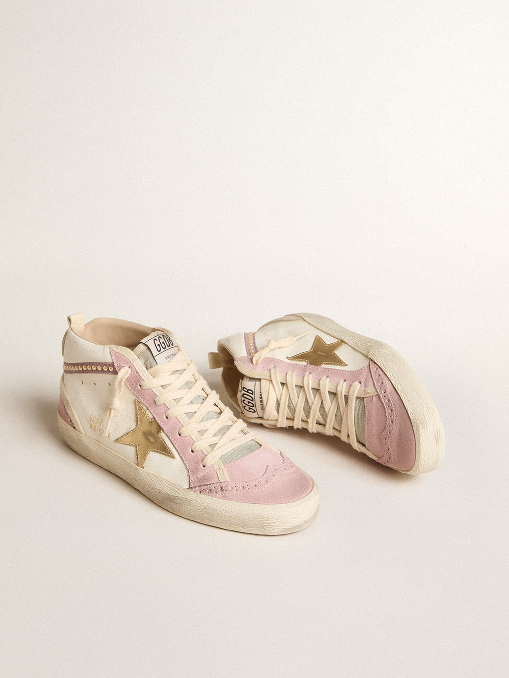 Mid Star with gold leather star and pink suede flash with pearls