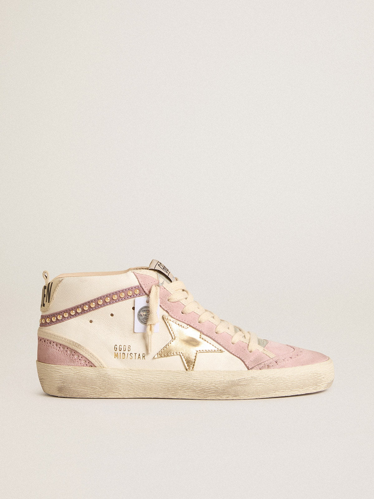 Mid Star with gold leather star and pink suede flash with pearls