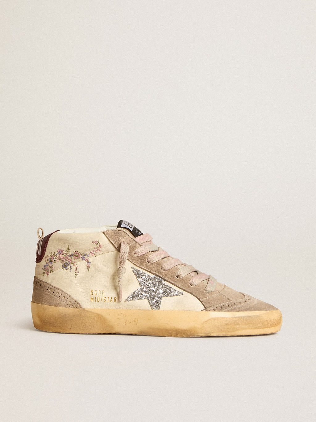 Women's Mid Star in nappa leather with floral embroidery and silver glitter star