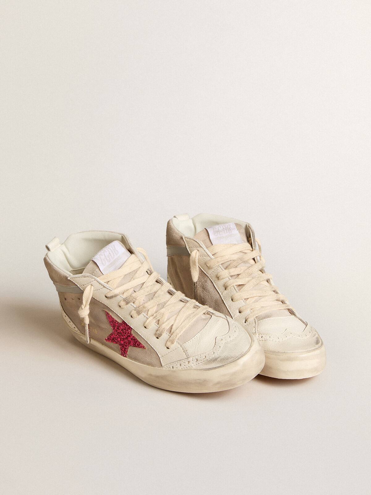 Mid Star in suede with fuchsia glitter star and gray leather flash
