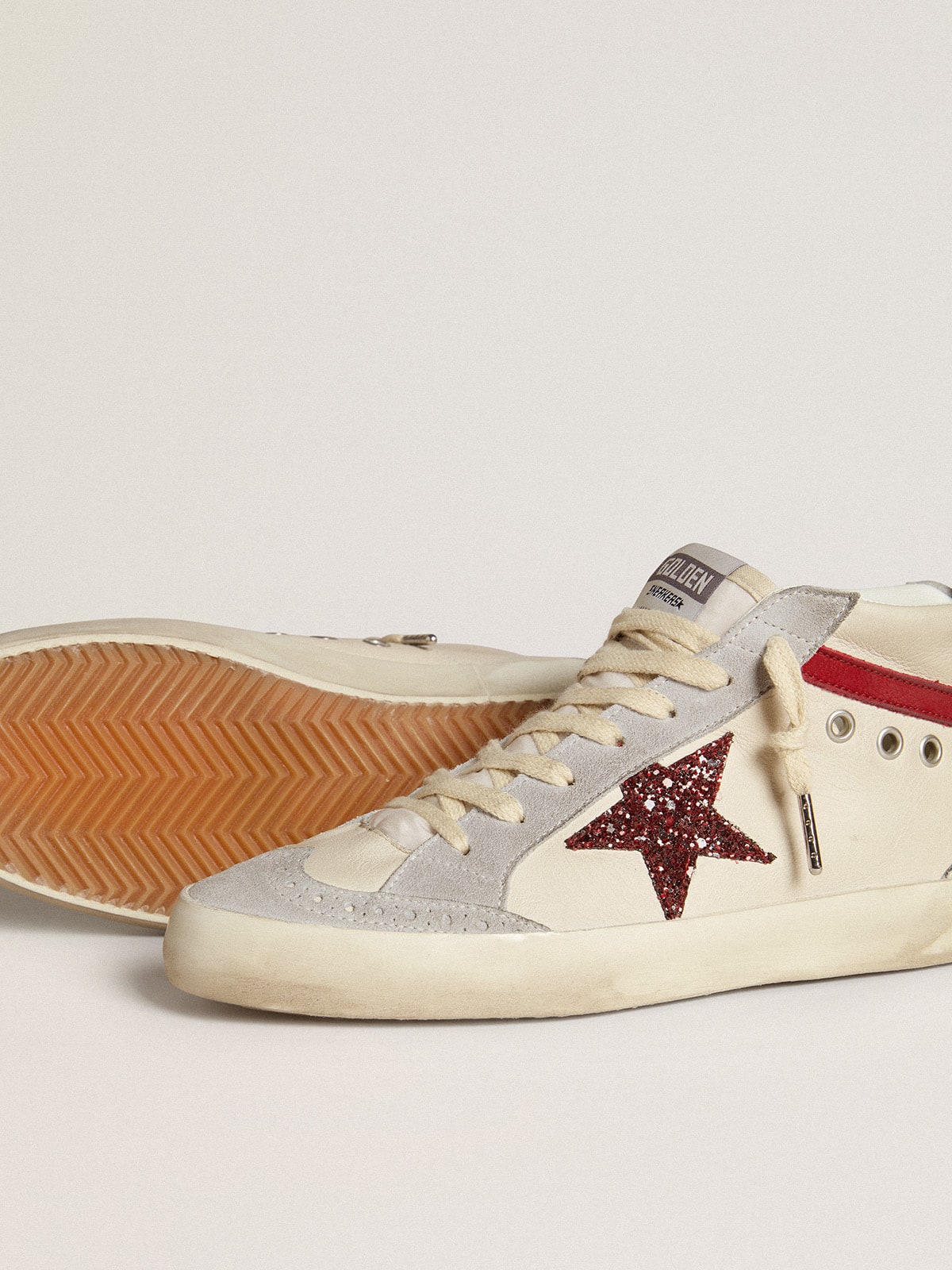 Women’s Mid Star in leather with glitter star and red nubuck flash