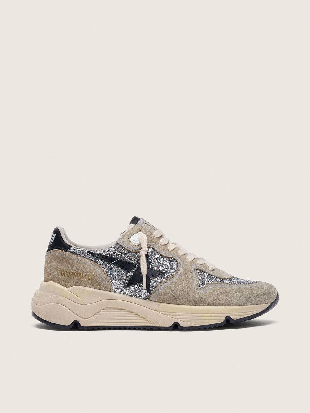 Women's Running Sole in silver glitter and dove gray suede