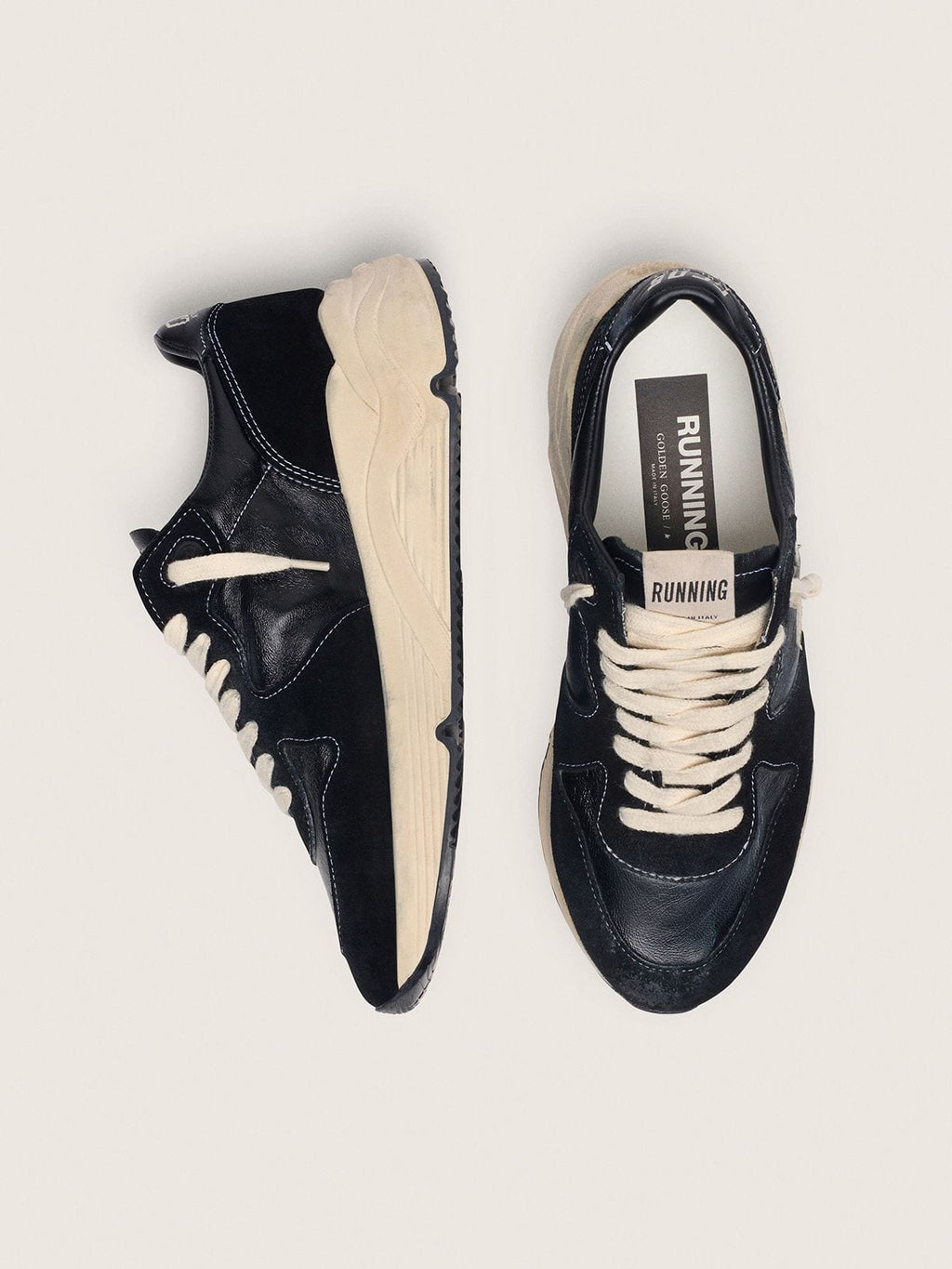 Women's Running Sole in black nappa and suede
