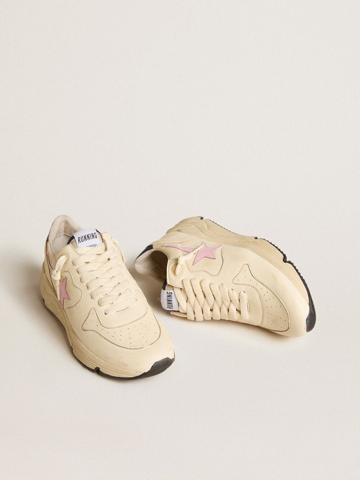 Women's Running Sole in nappa leather with pink leather star and blue leather heel tab