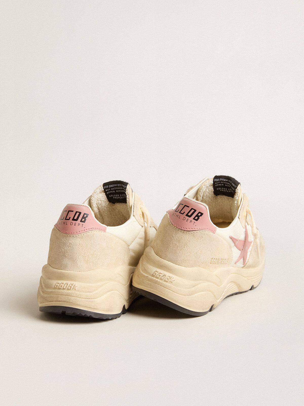 Women’s Running Sole in beige nylon with pink leather star and heel tab