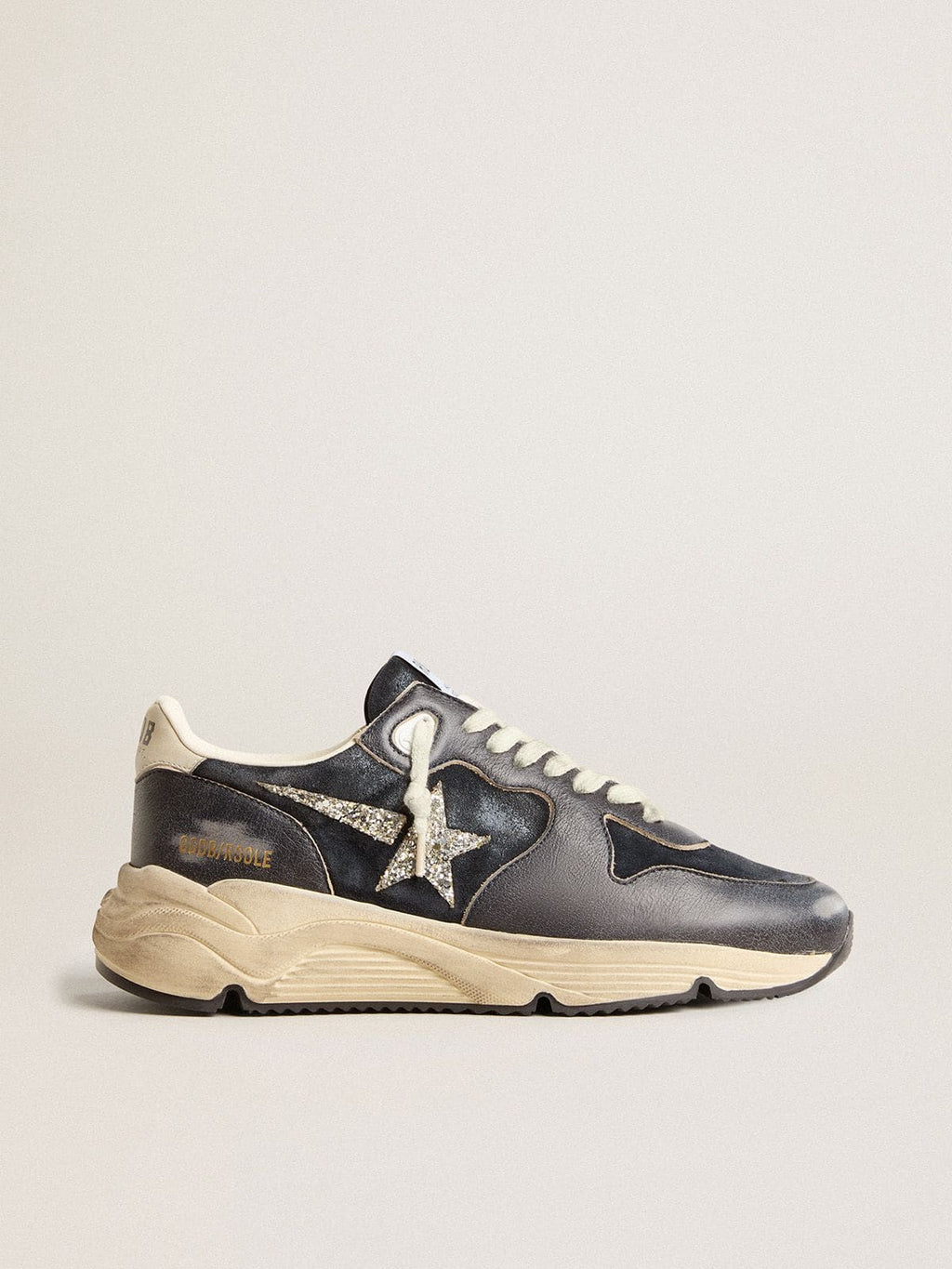 Women’s Running Sole in dark blue suede with silver glitter star