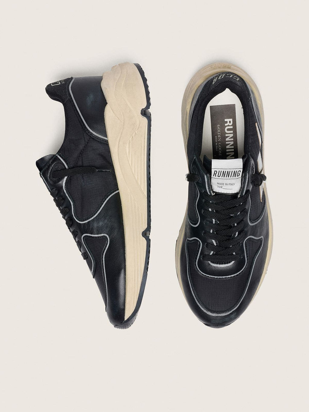 Women’s Running Sole in black nappa leather and nylon with a silver leather star