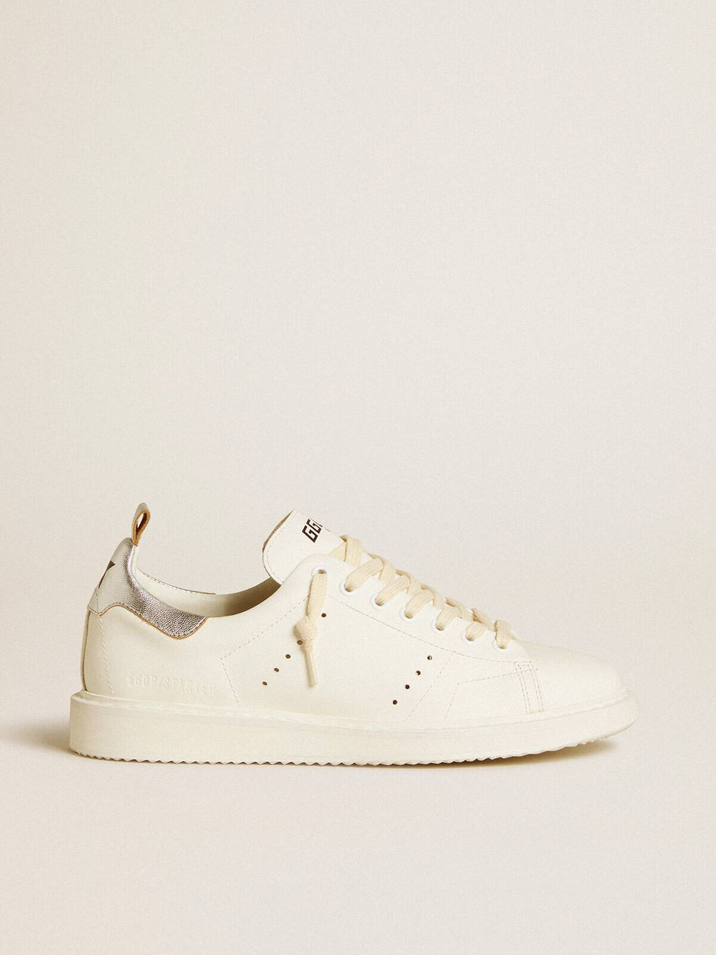 Women's Starter LTD in white leather with silver metallic leather heel tab