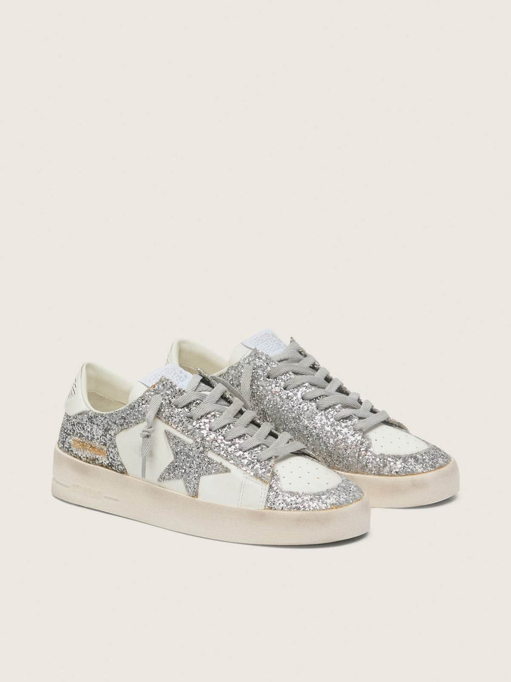 Women's Stardan in white leather and glitter