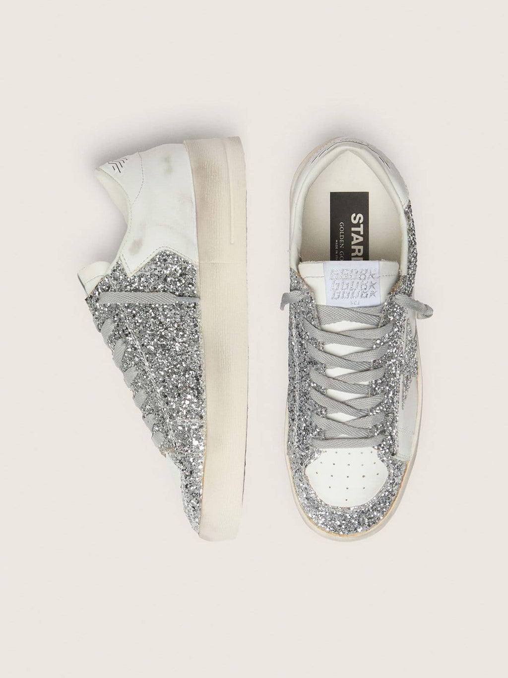 Women's Stardan in white leather and glitter