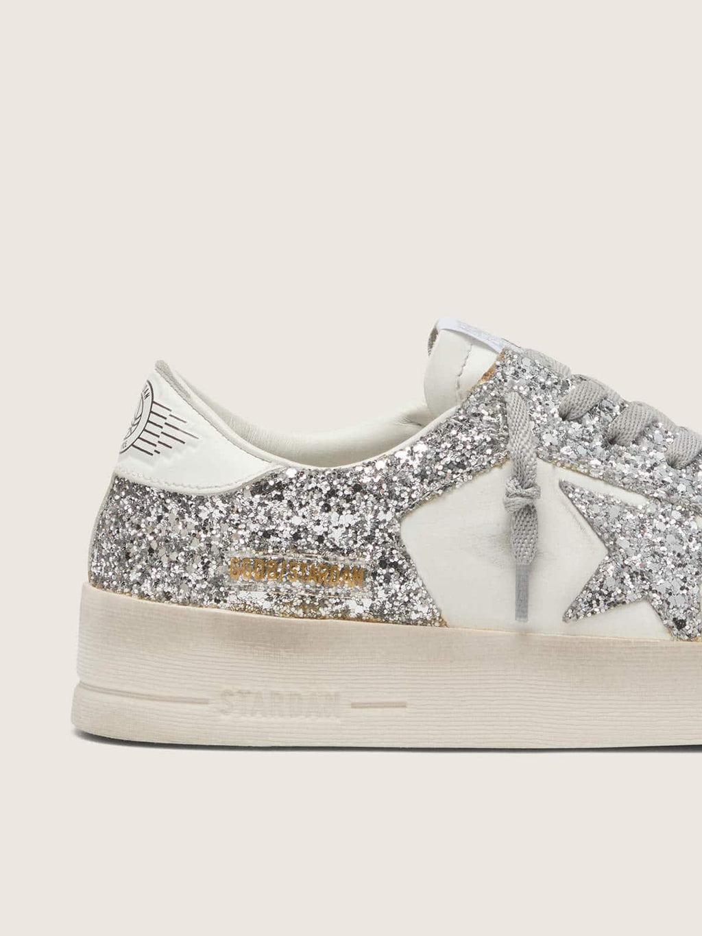Women's Stardan in white leather and glitter