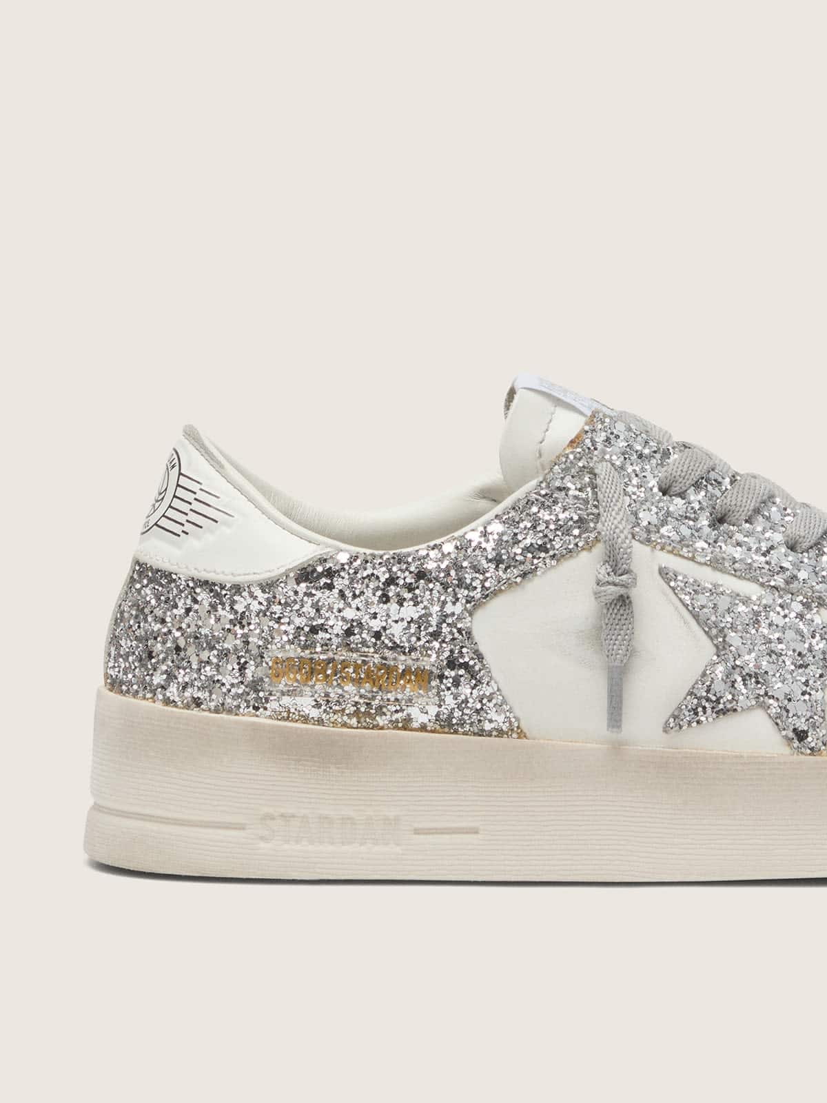 Women's Stardan in white leather and glitter