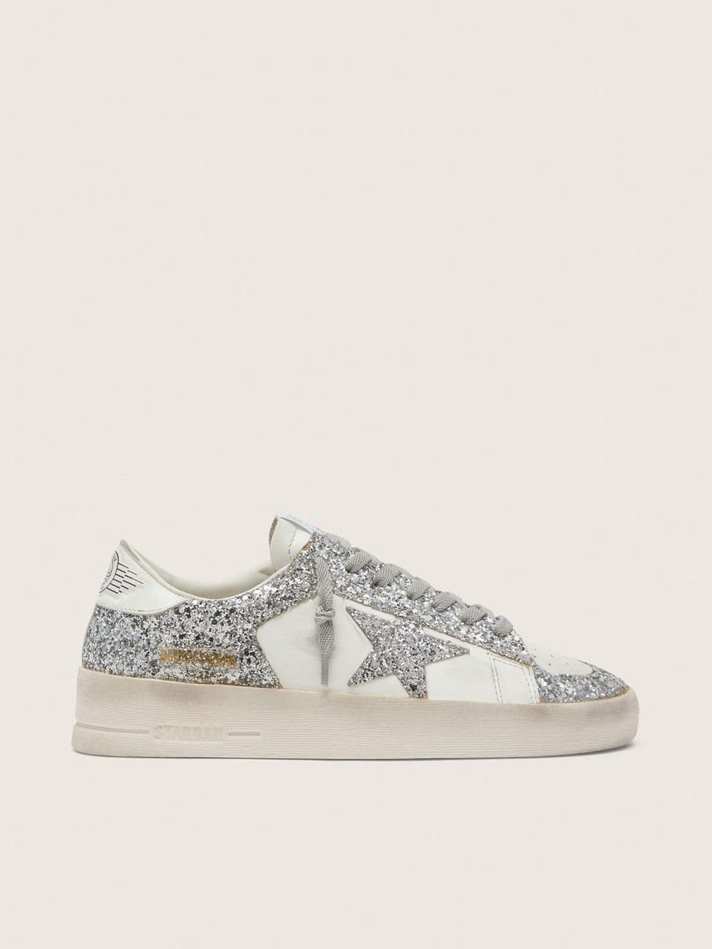 Women's Stardan in white leather and glitter