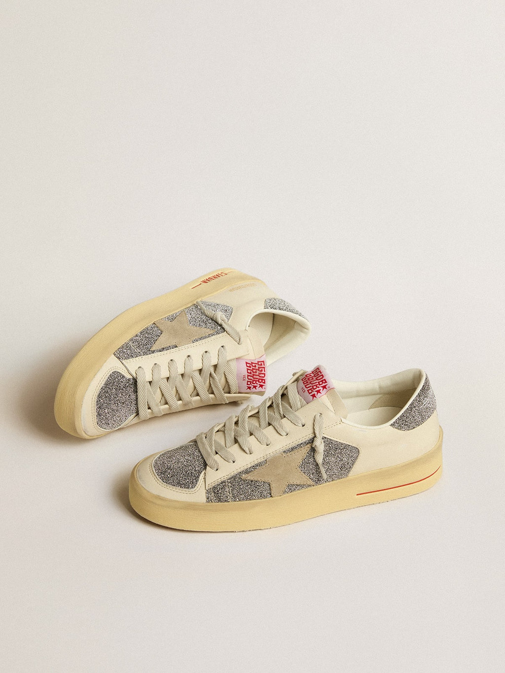 Women's Stardan in suede with sand star and silver Swarovski crystal inserts