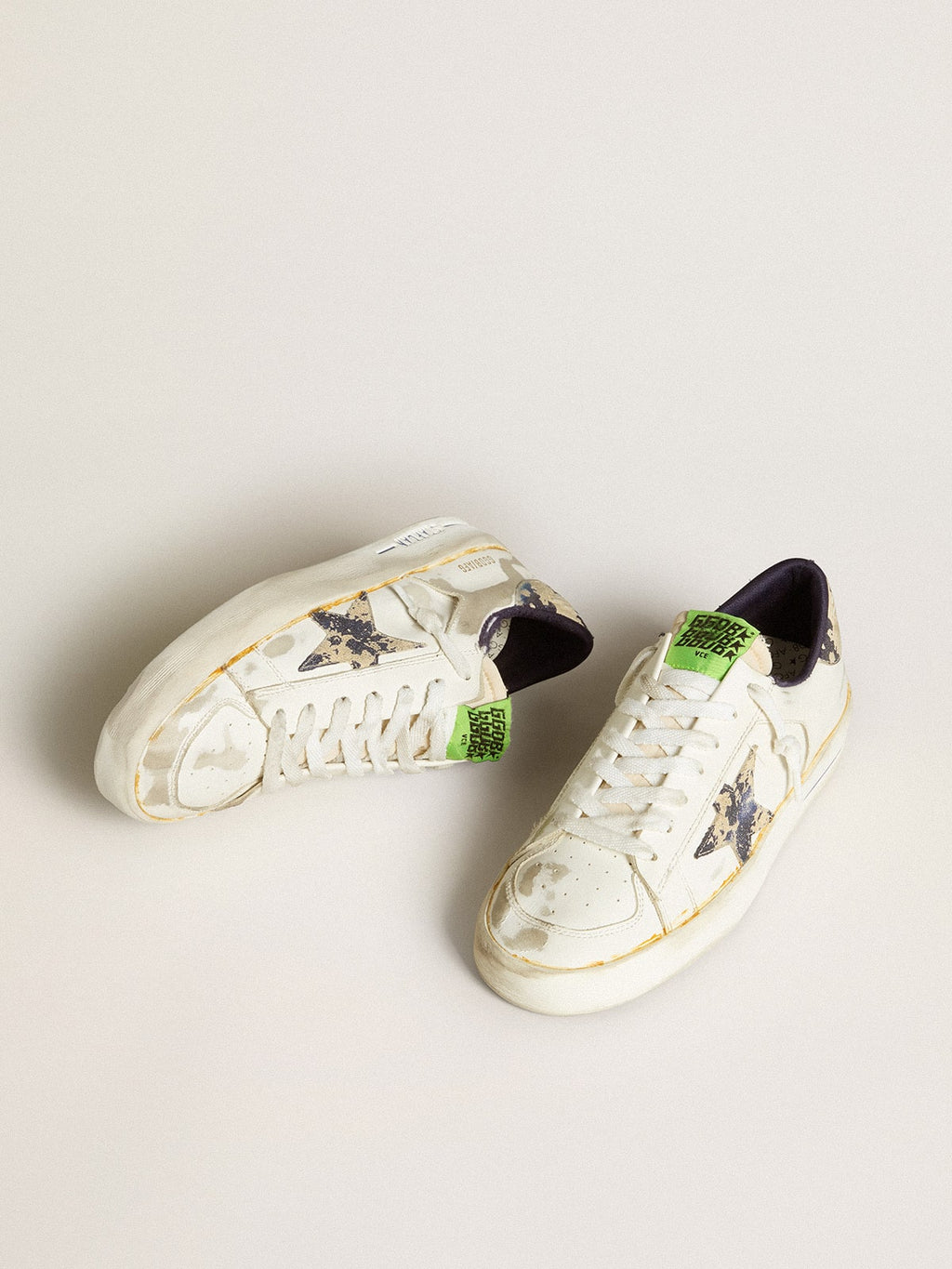 Women’s Stardan LAB in white leather with a camouflage star and heel tab
