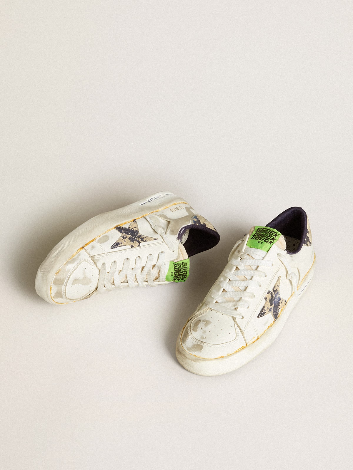 Women’s Stardan LAB in white leather with a camouflage star and heel tab
