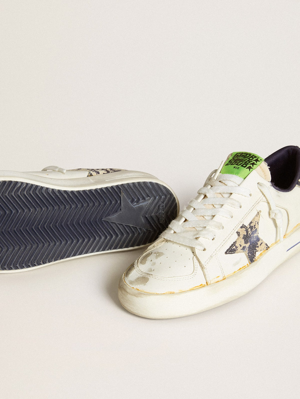 Women’s Stardan LAB in white leather with a camouflage star and heel tab