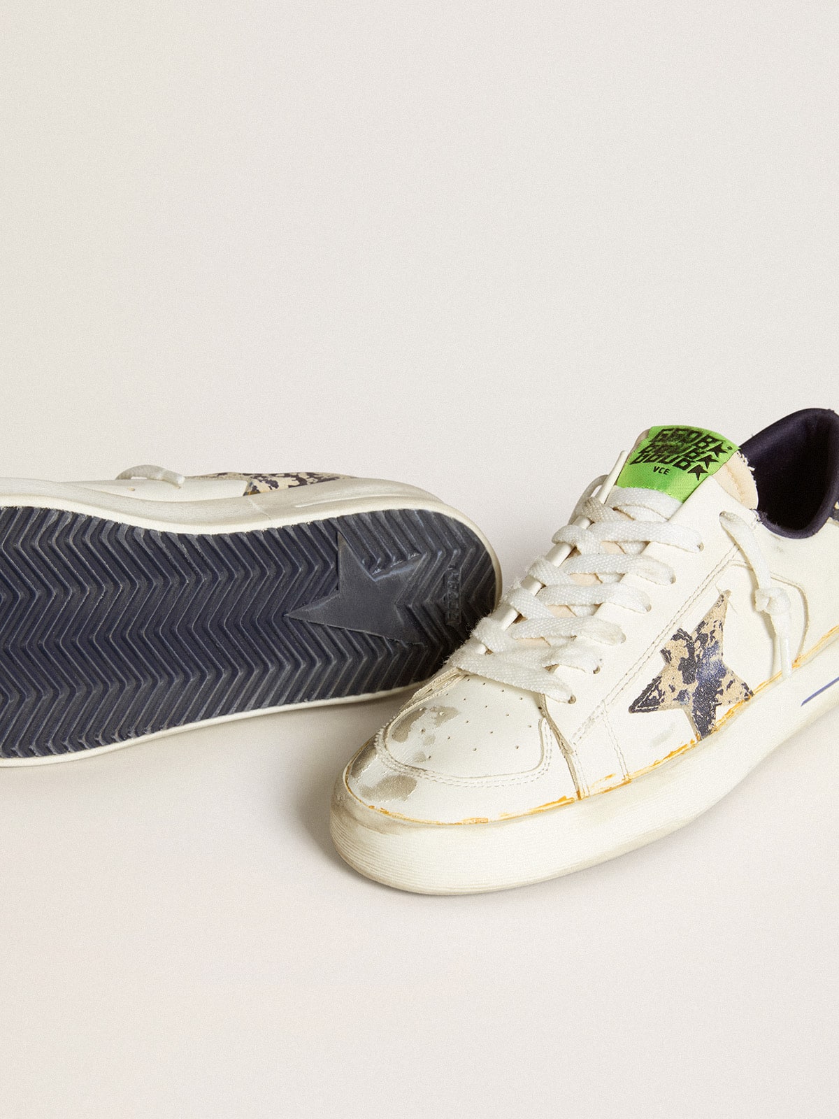 Women’s Stardan LAB in white leather with a camouflage star and heel tab