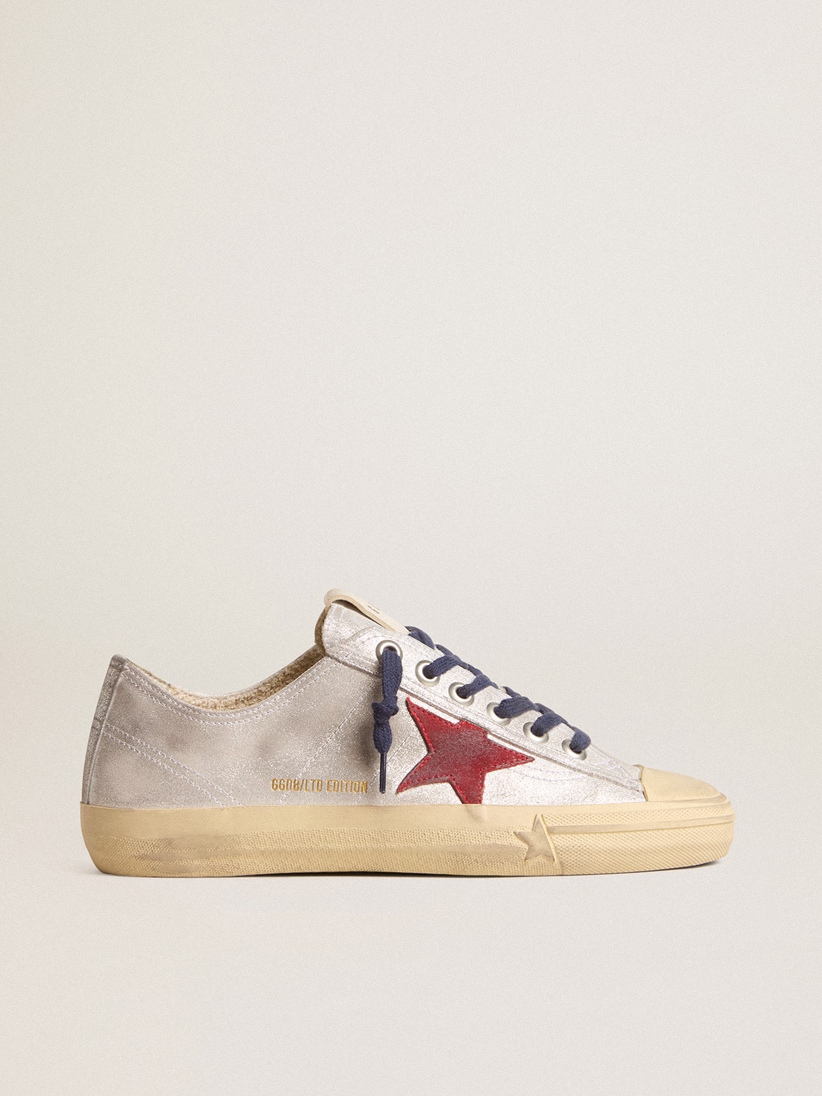 Women's V-Star LTD in silver metallic suede with red suede star