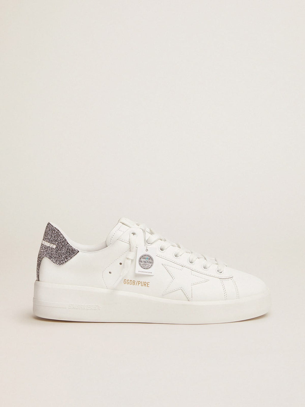 Purestar in white leather with silver Swarovski crystal heel tab