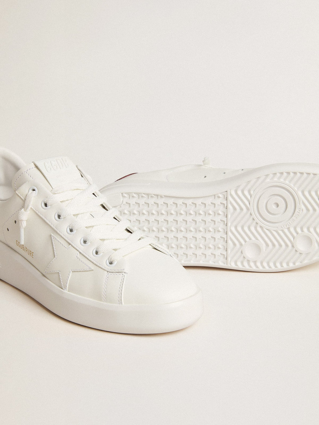 Purestar with white leather star and plum leather heel tab
