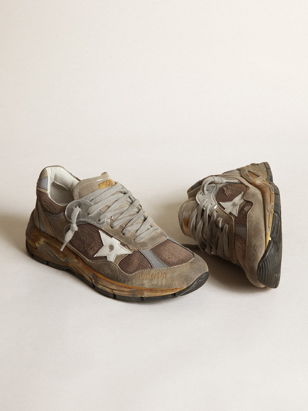 Women's Dad-Star in dove gray mesh and suede